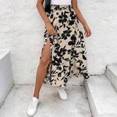 Shein Multifärgade Kjolar Shein Women's High Slit Summer Skirt With Floral Print And Ruffled Hem
