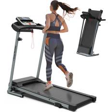 Simplie Fun Folding Treadmill with Incline, Bluetooth, Heart Rate, 12KM/H Silver grey