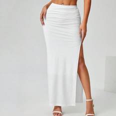 White Skirts Shein Womens Casual Solid Color Ruched Side Slit White Maxi Skirt Summer