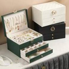 Shein 1pc Luxury Rhombus Patterned Lockable 3-Drawer Jewelry Box Ideal Gift For Necklaces, Rings, Earrings, Watches And Bracelets For Women, Girls And Mot