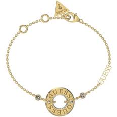 Guess Damen Armbänder Guess Schmuck Damen-Armband Logo Rund Charm Goldfarben JUBB03113JWYG