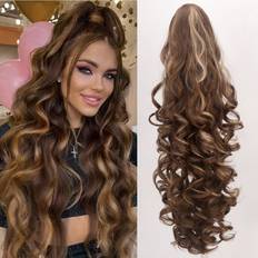 Shein Brown Synthetic Ponytail Extension Super Long Wavy Claw Clip