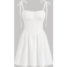 Dresses Shein Womens White Tie Belted Bow Knot ALine Summer White Dress Music Festival