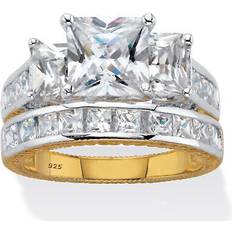 Jewelry Sets Palmbeach jewelry 5.01 tcw gold-plated silver princess cut cz bridal ring set White