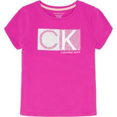 Calvin Klein Girls T-shirts Calvin Klein Girls' Short Sleeve Flip Sequins Graphic T-Shirt, Rose Violet Box