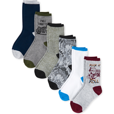 Underwear The Children's Place Boys Rock N Roll Crew Socks 6-Pack 11-13 Multi Clr Polyester/Nylon/Spandex