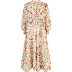 Yumi Butterfly Floral Tiered Long Sleeve High Neck Maxi Dress - Pink