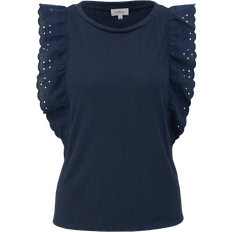 s.Oliver Stretch Top with Embroidered Cap Sleeves - Deep Blue