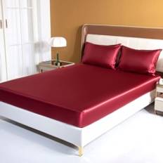 Röda Underlakan Shein 1pc Plain Fitted Minimalist Bottom Underlakan Röd