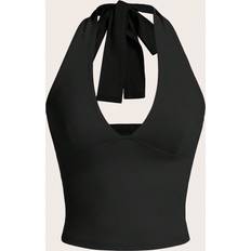Shein Women Fashionable Solid Color Halter Neck VNeck Tank Top With Hollow Out Design