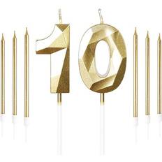 Gold Cake Candles Yiran Gold 10th Birthday Candles Set, Number 10 Candle with Gold Long Candles, Birthday Candles for Cake, Birthday Candle, Cake Candles Cake Topper