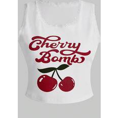 Lace Tank Tops Shein Plus Womens Letter Cherry Printed Tank Top