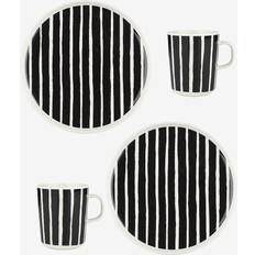 Opvaskemaskineegnede Tallerkensæt Marimekko Oiva Piccolo Breakfast Set 4 Pieces White-Black Plate Sets 4pcs