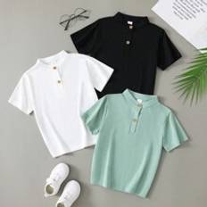 Multifärgade Pikétröjor Barnkläder Shein Young Boy 3pcs Solid Color Loose Fit Casual Polo Shirts