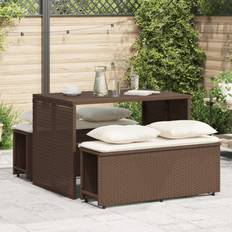 Beige Terras eethoeken vidaXL 3-delige Tuinset Met Kussens Poly Rattan Bruin