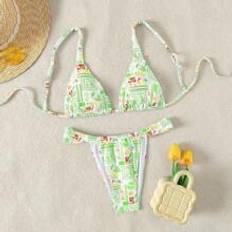 Shein Bikinis Shein Women's Vacation Plant Printed Sexy Bikini Set,Summer Beach