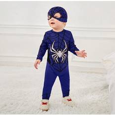 Shein pcsSet Baby Boys Cute Spider Printed Rompers With Face Mask