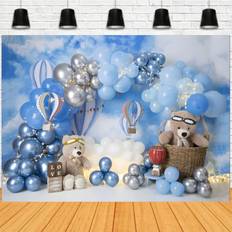 Photo Backgrounds Shein Balloon Bear Photography Backdrops Blue Sky Clouds Photoshoot Background Shower Cake Smash Decor Studio