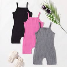 Girls Jumpsuits Children's Clothing Shein Girls Slim Fit Casual Solid Color Ribbed Jumpsuit With Suspender pcsSet