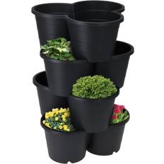 4 Black Trio Planter Stackable Garden Flower Pot Veggies Fruits