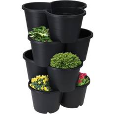 Geezy 4 Black Trio Planter Stackable Garden Flower Pot Veggies Fruits