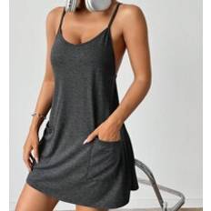 Shein Women Summer Black Dual Pocket Knitted Cami Dress