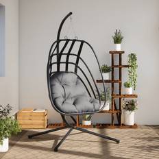 vidaXL Hanging Egg Chair with Stand Anthracite and Black Steel 40.9 x 39.4 x 77.6 in
