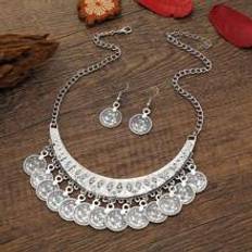 Silver Smyckesset Shein 3pcs/Set Versatile Punk Style Jewelry Set For Women, Includes Coin Fringe Necklace And Earrings