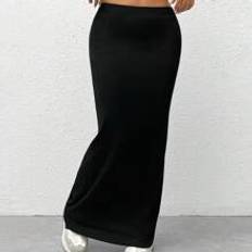 4XL Skirts Shein Women'S Black Knit Tight-Fit Knee-Length Skirt