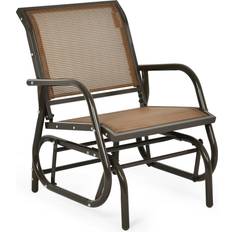 Brown Outdoor Rocking Chairs Costway Glider Rocking Garden Chair-Brown