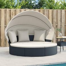 Sun Beds vidaXL Patio Lounge Bed with Canopy and Cushions 45.3 x 21.3 x 10.2 in