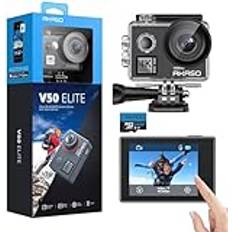 Akaso V50 Elite Action Camera 64GB microSD Memory Card 4K/60fps Touch Screen WiFi Action Camera Voice Control EIS 40m Waterproof Camera Adjustable View Angle 8X Zoom Camera with Accessories Kit