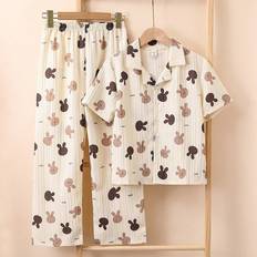 Pink Other Sets Shein Preteen Girls Pink Rabbit Print Casual Short Sleeve Cardigan Pants pcs Homewear Set