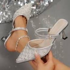 Dam - Silver Pumps Shein New Korean Version Simple Pointed High-Heeled Shoes With Rhinestones & Artificial Pearls, Heels, Elegant Slippers For Women, And Autumn