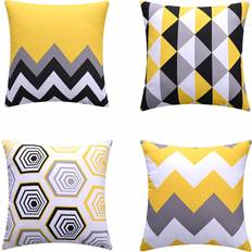 Shein pcs Geometric Pattern Set Peach Hidden Pillow Case Multicolour, Yellow (45x45cm)