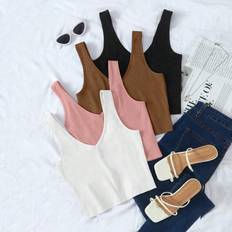 Shein Womens Solid Ribbed Knit VNeck Tank Top