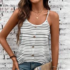 Stripes Tank Tops Shein Knitted Multicolored Striped Womens Tank Top With Button Design