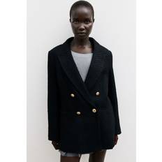 M Blazers H&M Textured-Weave Blazer - Black