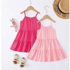 M Dresses Shein Young Girl Solid Color Tiered Hem Sleeveless Dresses