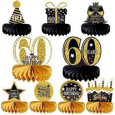Party Table Decorations Hemiks 9 Pieces 60th Birthday Decoration, Honeycomb Centerpieces Cheers to 60 Years Honeycomb Table Topper for Men and Women Sixteen Years Birthday Party