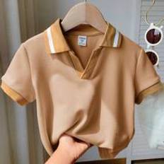 Gröna Pikétröjor Barnkläder Shein 1pc Young Boys Casual Polo Shirt With Contrast Striped Trim, Combining Cardigo & White, Fit For Daily, School, Travel And Sports, & Summer