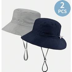 UV Protection Bucket Hats Children's Clothing Shein pcs Children Adjustable Sun Protection Breathable Casual Fisherman Hats In Solid Navy Blue And Gray Colors Suitable For Outdoor Activities And Daily W