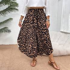 Leopard - Women Pants Shein Plus Irregular Leopard Print Wide Leg Pants For Vacation