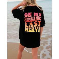 Slit T-shirts Shein Plus Womens Summer Casual Round Neck Short Sleeve TShirt With Slogan Print