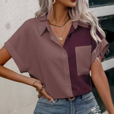 Shein Kontrastariges Hemd mit Knopfverschluss, Tasche und Kurzarm, Sommer