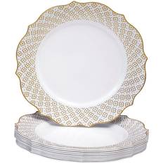 Disposable Plates Silver Spoons Fancy Disposable Dessert Plates 10 PC Heavy Duty Plastic Plates, Gold Party Supplies for Baby Showers, Weddings, Parties, Birthdays, Picnics and Events, White with Gold Embossed Rim 7.5" Harmony