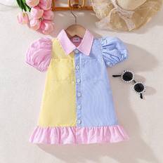 Shein Minimalist Striped Bubble Sleeve Baby Girl Daily Summer Dress