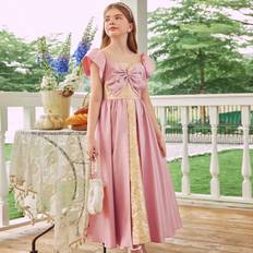 Gold Dresses Shein Tween Girl Front Bow Decor Puff Sleeve Gold Jacquard Fabric Party Gown Dress