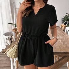 Wool Jumpsuits & Overalls Shein Plus Women Fashion Solid Color Short Sleeve VNeck Jumpsuit