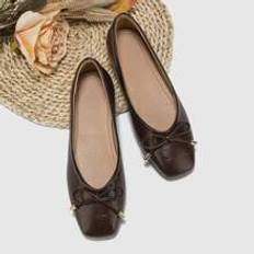 Elegant Brown Ballet Shoes For Women Crocodile Embossed Bow Decor Square Toe Flats Coffee Brown EUR35,EUR36,EUR37,EUR38,EUR39,EUR40,EUR41